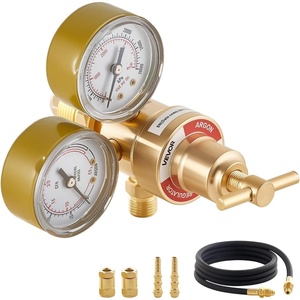 VEVOR Argon Regulator Gauge, Argon CO2 Regulator Welding Gas Gauges for TIG/MIG Welding – with 8.2FT Rubber Hoses, 0-60 SCFH, 0-4000 PSI Inlet Pressure, CGA580 Inlet Connection