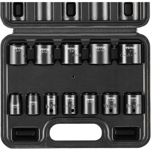 VEVOR Axle Nut Impact Socket Set – 3/4″ Drive Deep 6-Point 8-Piece SAE Spindle Nut Socket CR-MO Heat Treated Large Socket Set with Storage Case for Auto Repair, Removing or Installing Axle Nuts(3/8″ 12PCS CR-MO)