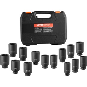 VEVOR Axle Nut Impact Socket Set – 3/4″ Drive Deep 6-Point 8-Piece SAE Spindle Nut Socket CR-MO Heat Treated Large Socket Set with Storage Case for Auto Repair, Removing or Installing Axle Nuts(1/2″ 14PCS CR-MO)