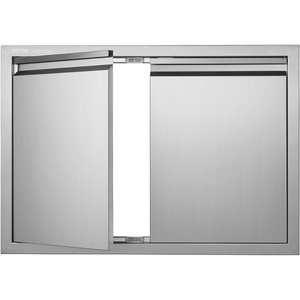 VEVOR BBQ Access Door, 17W x 24H Inch Single Outdoor Kitchen Door, Stainless Steel Flush Mount Door, Wall Vertical Door with Handle, Vents and Hook, for BBQ Island, Grilling Station, Outside Cabinet(New Recessed Handle)