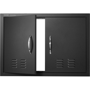 VEVOR BBQ Access Door, 30W x 21H Inch Double Outdoor Kitchen Door, Cold Plate Flush Mount Door, Wall Vertical Door with Handles and Ventss, for BBQ Island, Grilling Station, Outside Cabinet(Black)