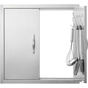VEVOR BBQ Double Door, 35W x 24H Inch Stainless Steel Flush Mount Vertical Door with Handles, for Grilling Station(24W x 24H(Silver))