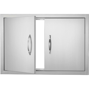 VEVOR BBQ Double Door, 35W x 24H Inch Stainless Steel Flush Mount Vertical Door with Handles, for Grilling Station(28W x 19H(Silver))