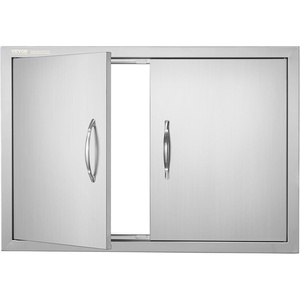 VEVOR BBQ Double Door, 35W x 24H Inch Stainless Steel Flush Mount Vertical Door with Handles, for Grilling Station(30.5W x 21H(Silver))