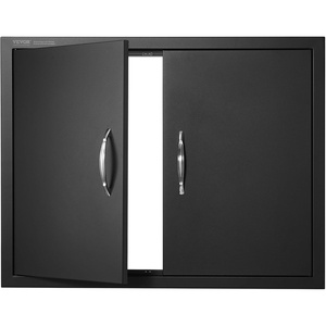 VEVOR BBQ Double Door, 35W x 24H Inch Stainless Steel Flush Mount Vertical Door with Handles, for Grilling Station(31W x 24H(Black))