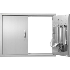 VEVOR BBQ Double Door, 35W x 24H Inch Stainless Steel Flush Mount Vertical Door with Handles, for Grilling Station(31W x 24H(Silver))