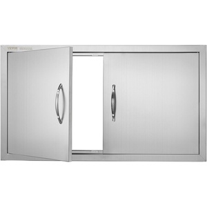 VEVOR BBQ Double Door, 35W x 24H Inch Stainless Steel Flush Mount Vertical Door with Handles, for Grilling Station(34W x 19H(Silver))