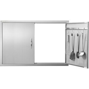 VEVOR BBQ Double Door, 35W x 24H Inch Stainless Steel Flush Mount Vertical Door with Handles, for Grilling Station(39W x 26H(Silver))
