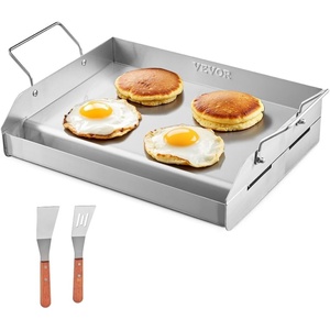 VEVOR Carbon Steel Griddle, 24×16 inch Universal Flat Top Rectangular Plate, Gas Grill Griddle for BBQ Grill, Teppanyaki, Portable Family Cookware with Handle, for Camping Tailgating Party(17″ x 13″ x 4″)