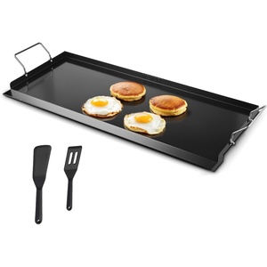 VEVOR Carbon Steel Griddle, 32×14 inch Universal Flat Top Rectangular Plate, Gas Grill Griddle for BBQ Grill, Teppanyaki, Portable Family Cookware with Handle, for Camping Tailgating Party(32″ x 14″ x 1.9″)