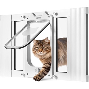 VEVOR Cat Door for Window, Adjustable to Fit Window Width 23″-28″, 4 Secure Lock Modes, Aluminum Frame and High-Transparency Glass, Magnetic Closure, Weatherproof Quick-Fit Pet Door for Cats, White(White)