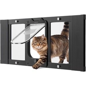 VEVOR Cat Door for Window, Adjustable to Fit Window Width 31″-36″, 4 Secure Lock Modes, Aluminum Frame and High-Transparency Glass, Magnetic Closure, Weatherproof Quick-Fit Pet Door for Cats, Black(Black)