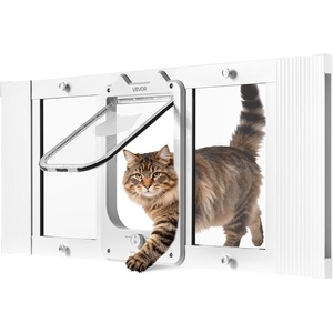 VEVOR Cat Door for Window, Adjustable to Fit Window Width 31″-36″, 4 Secure Lock Modes, Aluminum Frame and High-Transparency Glass, Magnetic Closure, Weatherproof Quick-Fit Pet Door for Cats, White(White)