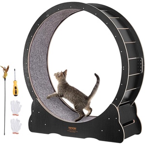 VEVOR Cat Exercise Wheel, 48 in Wooden Cat Running Wheel for Indoor Cats up to 28 lbs, Cats Treadmill with Carpeted Runway & Locking Mechanism, Quiet Kitten Sport Toys for Pets Fitness & Health, Black(Natural Wood-43.3in)