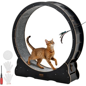 VEVOR Cat Exercise Wheel, 48 in Wooden Cat Running Wheel for Indoor Cats up to 28 lbs, Cats Treadmill with Carpeted Runway & Locking Mechanism, Quiet Kitten Sport Toys for Pets Fitness & Health, Black(Jet Black)