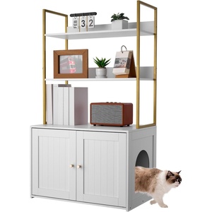 VEVOR Cat Litter Box Enclosure Furniture, 23.6 in Hidden Litter Box Cabinet with Storage Shelves, Modern Style, Waterproof Washroom Side Table Cat House, Fit Most of Litterbox, for Living Room(White)