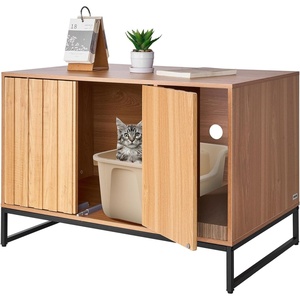 VEVOR Cat Litter Box Enclosure Furniture, 23.6 in Hidden Litter Box Cabinet with Storage Shelves, Modern Style, Waterproof Washroom Side Table Cat House, Fit Most of Litterbox, for Living Room(Natural wood colour)