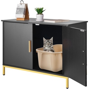 VEVOR Cat Litter Box Enclosure Furniture, 23.6 in Hidden Litter Box Cabinet with Storage Shelves, Modern Style, Waterproof Washroom Side Table Cat House, Fit Most of Litterbox, for Living Room(Black)