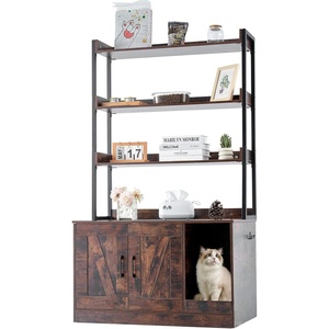 VEVOR Cat Litter Box Enclosure, Hidden Litter Box Furniture with 3 Storage Shelves, Wooden Cat Washroom Indoor, Large Cat House Cabinet Hidden Fit Most Litter Box, 33.5″L x 19.3″W x 58.7″H, Dark Brown(33.5″L x 19.3″W x 58.7″H-3 Shelves)