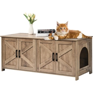 VEVOR Cat Litter Box Enclosure for 2 Cats, Litter Box Furniture Hidden with Double Rooms, Wooden Cat Box Cabinet Fit Most of Litter Box, 47.2″ L x 18.5″ W x 19.7″ H, Greige