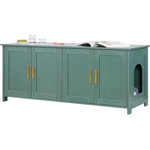 VEVOR Cat Litter Box Enclosure for Multi Cats, 47.2 in Hidden Litter Box Cabinet with 4 Doors & 2 Entries, Indoor Cat Washroom, Wooden Kitty House Furniture Side Table, Fit Most Litterboxes, Green(Retro Green)