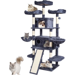 VEVOR Cat Tree for Indoor Cats, 63″ Cat Tower with 2 Cat Condos, Sisal Scratching Post, Hammock, Top Perch, Jumping Platforms, Large Cat Furniture Activity Center with Hang Ball, Light Grey(Dark Grey)