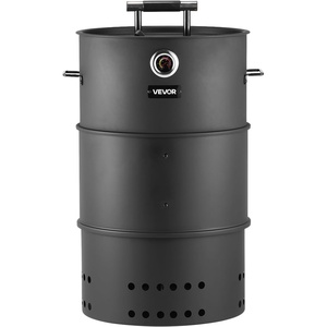 VEVOR Charcoal Smoker Grill, 18.5″ Barrel Charcoal BBQ Smoker, Coated Steel Outdoor Barbecue Grill with 2 Grilling Grates, 1 Hanging Rod, 6 Hooks & Thermometer, Ideal for Party Backyard Patio Cooking