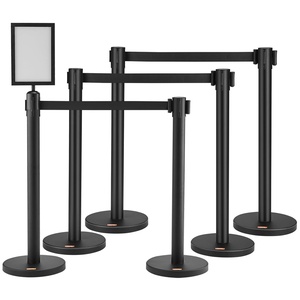 VEVOR Crowd Control Stanchion Set, Stanchion Set with 6.6 ft/2 m Black Retractable Belt, Black Crowd Control Barrier w/Concrete and Metal Base – Easy Connect Assembly (4)(Black)