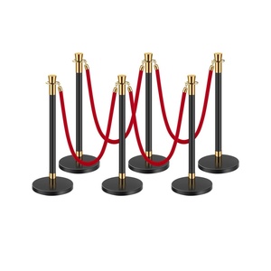VEVOR Crowd Control Stanchion, Set of 2 Pieces Stanchion Set, Stanchion Set with 5 ft/1.5 m Black Velvet Rope, Silver Crowd Control Barrier w/Sturdy Concrete and Metal Base – Easy Connect Assembly(Red Rope)