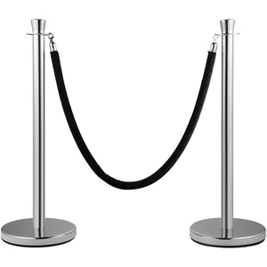 VEVOR Crowd Control Stanchion, Set of 2 Pieces Stanchion Set, Stanchion Set with 5 ft/1.5 m Black Velvet Rope, Silver Crowd Control Barrier w/Sturdy Concrete and Metal Base – Easy Connect Assembly(Black Rope)