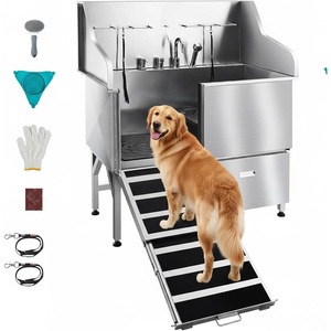 VEVOR Dog Bath Tub, Professional 50 Inch 304 Stainless Steel Dog Washing Station Anti-Slip Ramp & Storage Drawer, Hot Cold Water Faucet and Showerhead for Large Medium Small Dogs (Left Door)(50 inch)