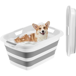 VEVOR Dog Bathtub, Collapsible Dog Bath Tub, Pet Bathing Grooming Wash Shower Station, Portable Space-Saving & Stable Support, for Small Pet Puppy Doggie Cat Outdoor, Gray White(Gray White)
