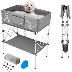VEVOR Dog Bathtub, Collapsible Dog Bath Tub, Pet Bathing Grooming Wash Shower Station, Portable Space-Saving & Stable Support, for Small Pet Puppy Doggie Cat Outdoor, Gray White(Gray)