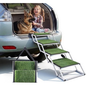 VEVOR Dog Stairs for Car, 4 Steps Extra Wide Foldable Dog Ramp for Large Dogs with Non-Slip Rug Surface, Portable Lightweight Pet Ladder for Car, SUV, Truck, High Beds, Sofas, Support up to 200 lbs(4 Steps(Grass-like))