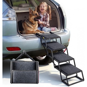 VEVOR Dog Stairs for Car, 4 Steps Extra Wide Foldable Dog Ramp for Large Dogs with Non-Slip Rug Surface, Portable Lightweight Pet Ladder for Car, SUV, Truck, High Beds, Sofas, Support up to 200 lbs(4 Steps(Felt Grip))