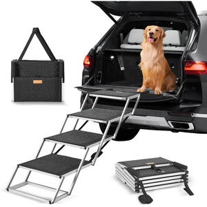VEVOR Dog Stairs for Car Wide 5-Steps,Folding Dog Car Ramp with Nonslip Surface, Portable Pet Steps Lightweight Aluminum for Car, SUV and Truck, Supports up to 150 lbs(4 Steps)