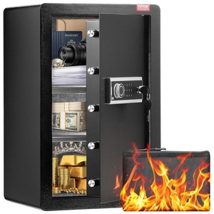 VEVOR Double Doors 3.5 cu.ft Safe Box with Key Lock & Password, Safe Lock Box with Fireproof Bag, Key Rack, LED Light and 2 Height Adjustable and Removable Divider for Money, Documents, Jewelry and Va(Single door without Fingerprint)