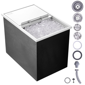 VEVOR Drop in Ice Chest, 20″ L x 16″ W x 13″ H Stainless Steel Ice Cooler, Commercial Ice Bin with Hinged Cover, 40 qt Outdoor Kitchen Ice Bar, Drain-Pipe and Drain Plug Included, for Cold Wine Beer(27L x 18W x 21H Inch)