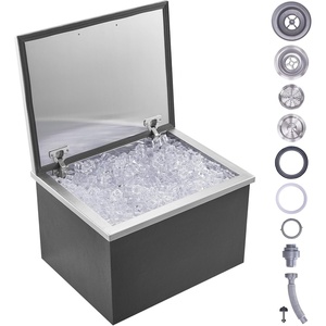 VEVOR Drop in Ice Chest, 21″ L x 17″ W x 18″ H Stainless Steel Ice Cooler, Commercial Ice Bin with Cover, 40 qt Outdoor Kitchen Ice Bar, Drain-Pipe and Drain Plug Included, for Cold Wine Beer(Silver+black)