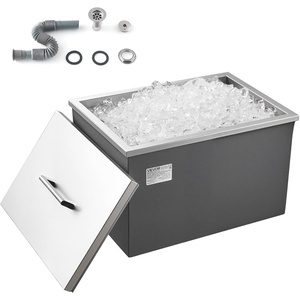 VEVOR Drop in Ice Chest, Stainless Steel Drop in Cooler, Commercial Ice Bin with Lid for Outdoor Kitchen Patio Bar, Drain-Pipe Set Included, Cooling Bins with Cover for Cold Wine Beer(Pot Lid)