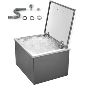 VEVOR Drop in Ice Chest, Stainless Steel Drop in Cooler, Commercial Ice Bin with Lid for Outdoor Kitchen Patio Bar, Drain-Pipe Set Included, Cooling Bins with Cover for Cold Wine Beer(Flip Lid)