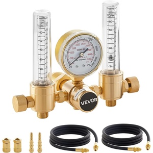 VEVOR Dual Output Argon Regulator, Argon Flow Meter Gas Regulator Gauge for TIG/MIG Welding – with 2PCS 6.6FT Rubber Hoses, 0-60 SCFH, 0-4500 PSI Inlet Pressure, CGA580 Inlet Connection