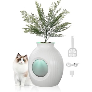 VEVOR Enclosed Cat Litter Box with Smart Odor Control, Hidden Box with Detachable Door Curtain, Scoop, Lighting Decoration & Sturdy ABS Material for Indoor & Outdoor(Odor Removal System Kit)