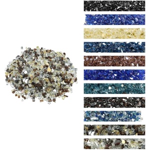 VEVOR Fire Glass, 10 lbs, Aqua Blue + Caribbean Blue + Aqua Green, 3/4 Inch High-Temperature Resistant Reflective Glass Rocks, Smokeless Fire Pit Stones for Outdoor Table & Landscaping(Red Brown Copper + Transparent + Gold)
