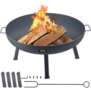 VEVOR Fire Pit Bowl, 34-Inch Diameter Round Carbon Steel Fire Bowl, Wood Burning for Outdoor Patios, Backyards & Camping Uses, with Portable Handles and A Firewood Stick, Black(34 Inch)