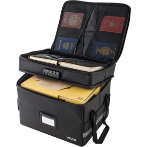VEVOR Fireproof Document Box, 1832 ℉ Heat Insulated Fireproof & Waterproof Box with Lock, Portable Two-Layer File Storage Organizer Home Office Travel Use, for Passports, Important Documents, Files(16.53 x 13.18 x 13.77 in)