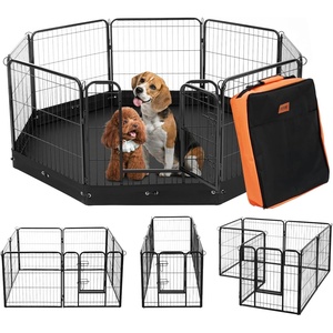VEVOR Foldable Metal Dog Exercise Pen, Pet Puppy Playpen Yard Fence with Top Cover & Door, Indoor Outdoor 8 Panels 24″ W x 24″ H Dogs Crate Kennel with Ground Stakes for Small & Medium Dogs(Playpen with Storage Bag + Bottom Pad)