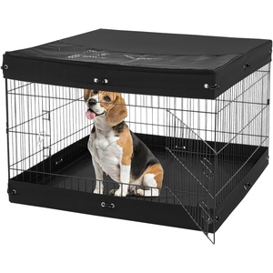 VEVOR Foldable Metal Dog Exercise Pen, Pet Puppy Playpen Yard Fence with Top Cover & Door, Indoor Outdoor 8 Panels 24″ W x 24″ H Dogs Crate Kennel with Ground Stakes for Small & Medium Dogs(Playpen + Top Cover & Bottom Pad)