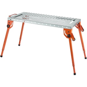 VEVOR Foldable Welding Table 44″ x 21″, 500LBS Capacity Welding Workbench with 4-Level Adjustable Height, Carbon Steel Work Bench with 6 Tool Slots & 0.63″ Fixture Holes for Welding Assembly Repair