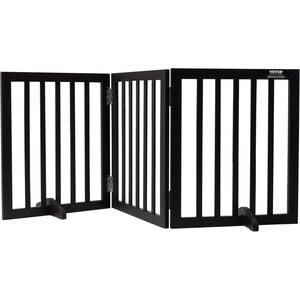 VEVOR Freestanding Pet Gate, Wooden 24″ H x 80″ W, 4-Panel Foldable Gate for Wide & Narrow Passageways, Expandable Dog Barrier with Silent Foot Support, White(Dark Brown)